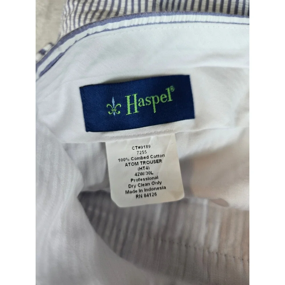 Haspel Seersucker Pants Mens 40x31 Blue White Striped Cotton Atom Trouser